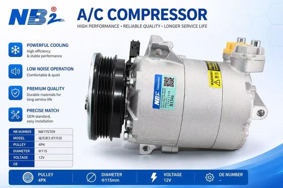 Auto AC Compressor NB175709 For Ford Focus 2.0T Internal Control, 4PK Pulley Φ115mm 12V Car A/C Compressor Pump